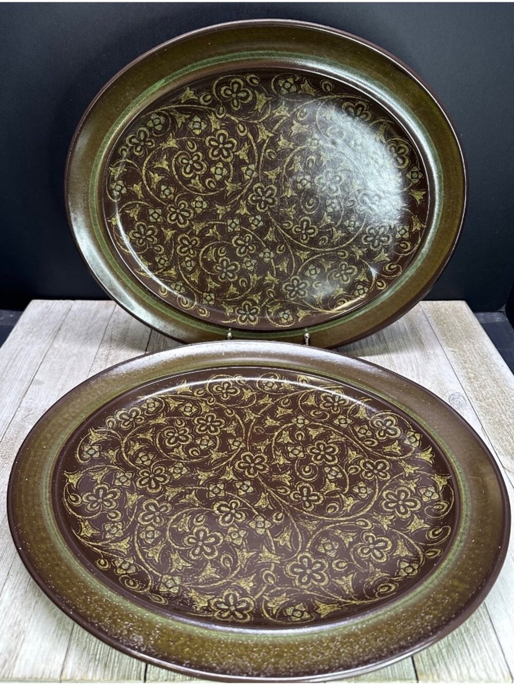 Franciscan Madeira Oval Serving Platters 13" Brown & Green Floral Vtg Set of 2